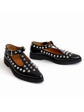 Marc Jacobs Black Patent T-Strap Studded Flats